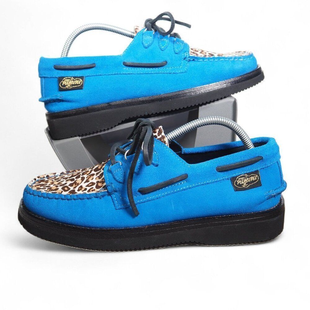 Sperry x Pleasures A/O 3-Eye Blue Suede Leopard Fur Boat Shoes STS24914 Men's‎ 9